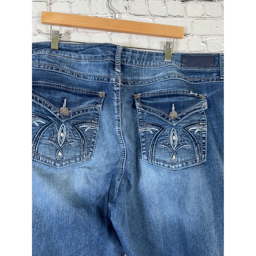 Seven7 Luxe Womens Plus Size 24 Bootcut Jeans Medium Wash Embellished Pockets - Picture 4 of 8